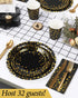 224 Pieces Party Supplies, Black and Gold Party Plates Cups and Napkins Sets with Plastic Knives forks spoons, Disposable Tableware Serves 32 Sets for Wedding, Birthday, Graduation, Festivals