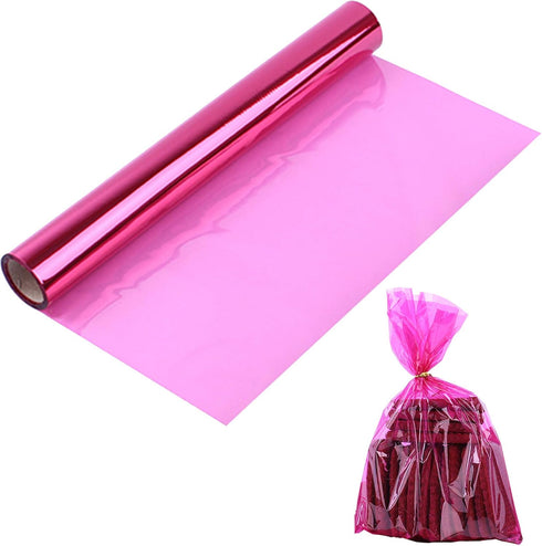 Pink Cellophane Wrap Roll, 16 Inch x 100 Ft, Translucent Colored Cellophane for Gift Baskets & DIY Crafts