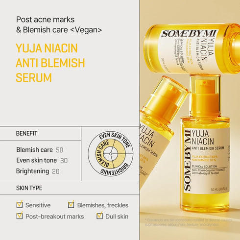 SOME BY MI Yuja Niacin Anti Blemish Serum - 1.69Oz, 50ml - 10% Niacinamide and Vitamin C for Dark Spot Correction