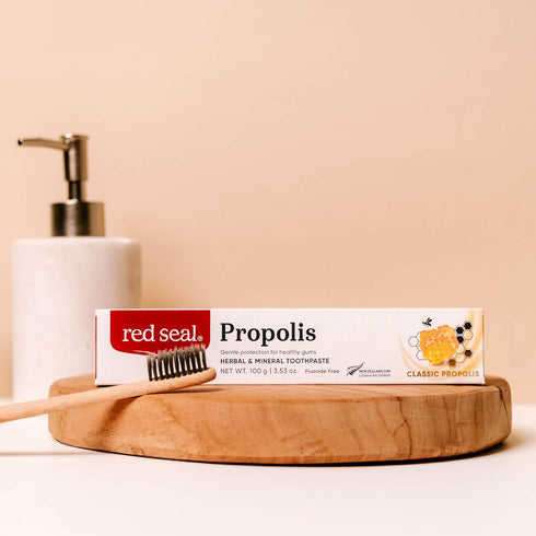 Red Seal Propolis Herbal & Mineral Natural Toothpaste, Organic, Fluoride Free, Vegan, 3.53 oz for Gum Health and Oral
