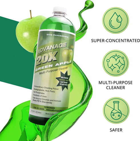 All Purpose Cleaner Concentrate - Advantage 20X Green Apple for All Surfaces, 32Oz