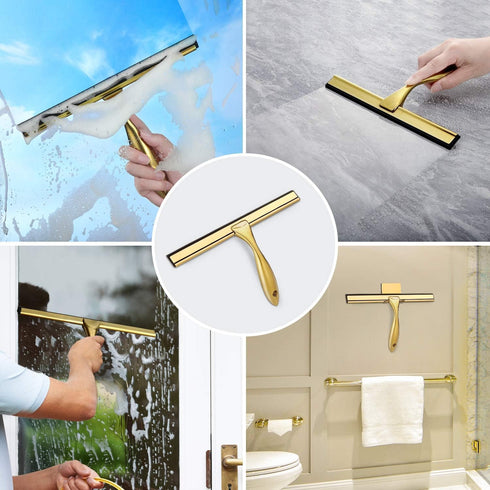 HIWARE All-Purpose Shower Squeegee, 12 Inches for Shower Doors, Bathroom, Window, and Car Glass - Brass, Stainless Steel