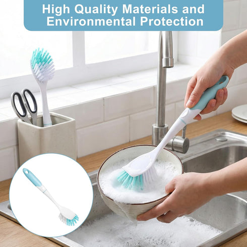 Lemecima 16 Set 11.8 Inch Pcs Light Blue Kitchen Scrub Dish Brush with Handle, Long Dishwashing Scrubber with Stiff