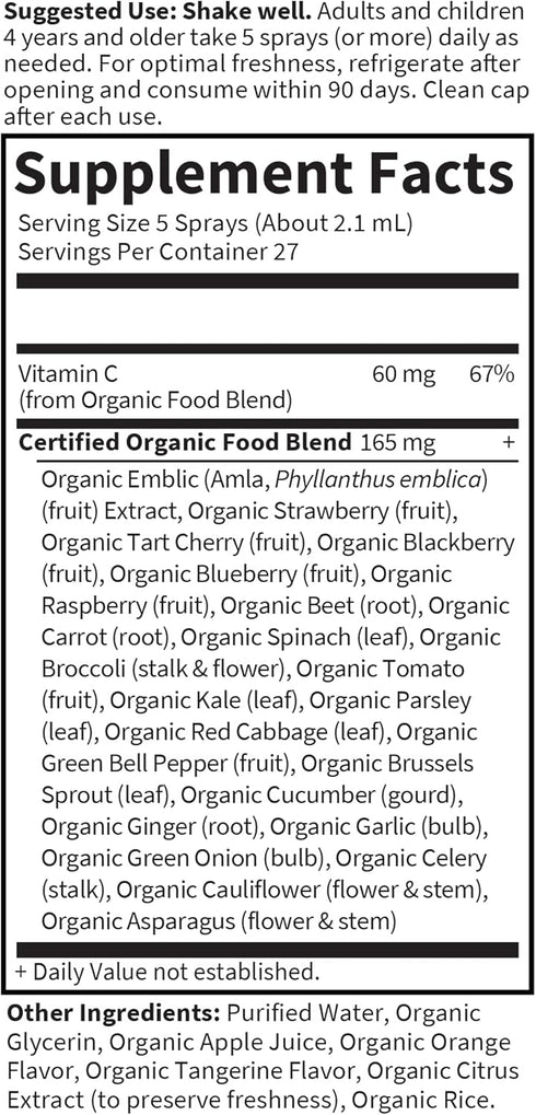 Garden of Life Organics Vitamin C Spray 2 fl oz, Orange Tangerine, Antioxidant for Immune Support & Skin Health