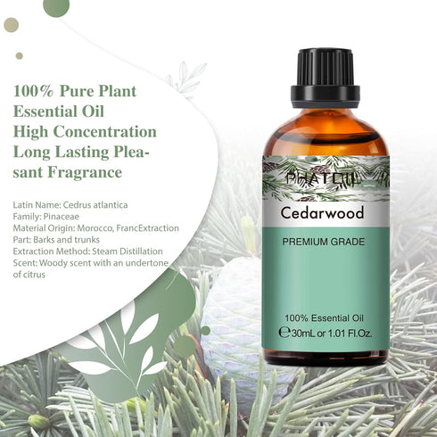 Cedarwood Essential Oil, 1.01Fl.Oz (30ML), PHATOIL Pure Essential Oil for Aromatherapy and DIY Projects