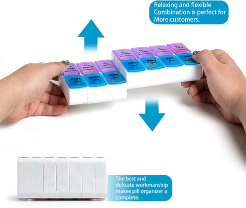 zumd 2 7 Weekly Pill Organizer Times a Day, Pill Box Day with Cute Quilted Fabric Zipper Case, Travel Pill Case Am Pm