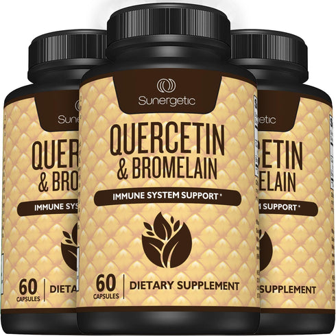 Sunergetic Premium Quercetin & Bromelain Supplement – 1000mg Quercetin per Serving for Immune Support – 60 Capsules