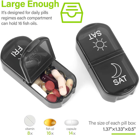 GyOnyx 2 Pack 2 2 14 7 Weekly Pill Boxes and Organizer Times a Day, Travel Essentials Week Day Morning and Night Pill