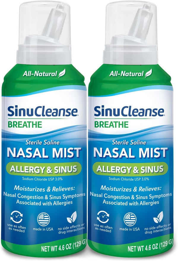 SinuCleanse Allergy & Sinus Sterile Saline Nasal Spray – Ultra Fine Mist, Instantly Moisturizes & Relieves Severe Nasal