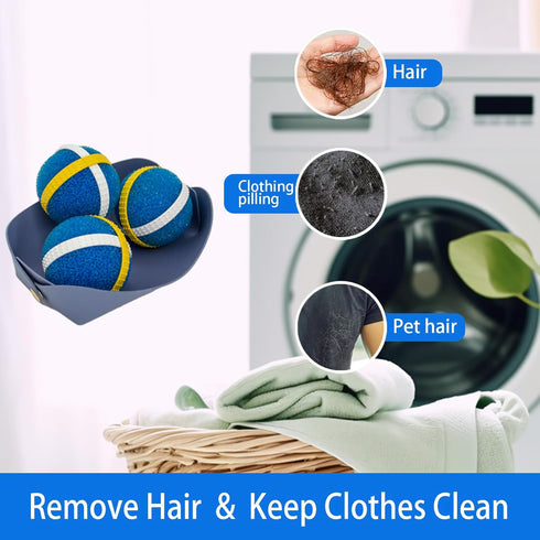 2 in 1 Pet Hair Remover for Laundry, Reusable Washing Machine Pet Hair Catcher with Leather Tray Storage Box, 3 PCS