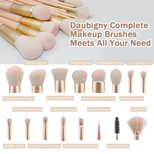 Daubigny 16Pcs Silver Premium Synthetic Makeup Brush Set - Professional Foundation, Powder, Concealers, Eye Shadows,