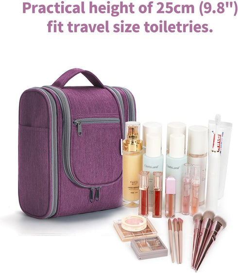 Narwey Small Hanging Toiletry Bag for Women, Travel Makeup Organizer for Toiletries, Medium, Dark Purple