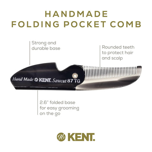Kent 87T Graphite Handmade Folding Pocket Comb for Men, Fine Tooth Hair Comb for Grooming