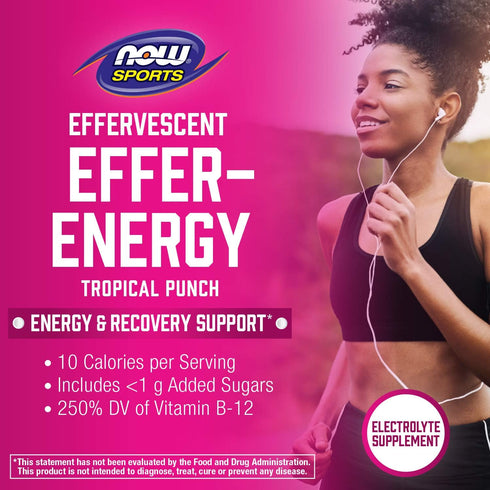 NOW Foods Sports Nutrition, Effervescent Effer-Energy, Tropical Punch Electrolyte Supplement, Energy/Recovery, 10