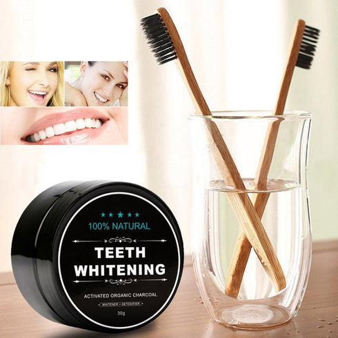 WUBLSYAN 2-Pack Sets, Teeth Whitening Charcoal Powder + Bamboo Brush Oral Care Natural Activated Charcoal Teeth