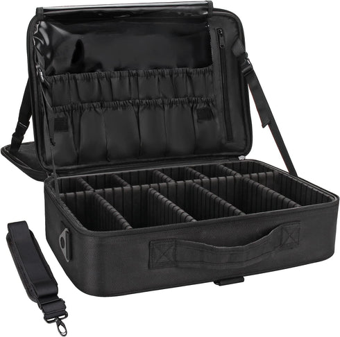 MONSTINA 3 Layers Large Capacity Makeup Case, 16.5'' Cosmetic Organizer Brush Bag for Makeup Artists