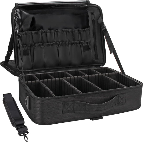 MONSTINA 3 Layers Large Capacity Makeup Case, 16.5'' Cosmetic Organizer Brush Bag for Makeup Artists