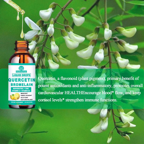 Quercetin with Bromelain Liquid Drops - 1000mg Quercetin & 500mg Bromelain, 7-in-1 Immune Complex for Respiratory Health