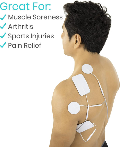 Vive Tens Unit Muscle Stimulator, Electric Shock Therapy for Pain Management, Self-Sticking Electrodes Pads