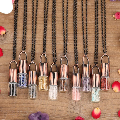 HXSCOO 2ML Natural Amethysts Strawberry Quartz Roll On Perfume Bottle Pendant Necklace Women Quartz Crystal Essential
