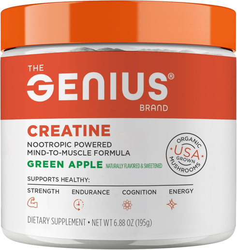 Genius Micronized Creatine Monohydrate Powder, Post Workout Supplement, Green Apple Flavor - 195g for Muscle Building