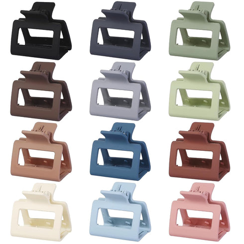 Sisiaipu 2 Inch Medium Hair Claw Clips 12 Pcs Square Hair Clips for Thin Hair Matte Nonslip Acrylic Banana Jaw Clips Bulk Hair Accessories for women and Girls - Multicolor