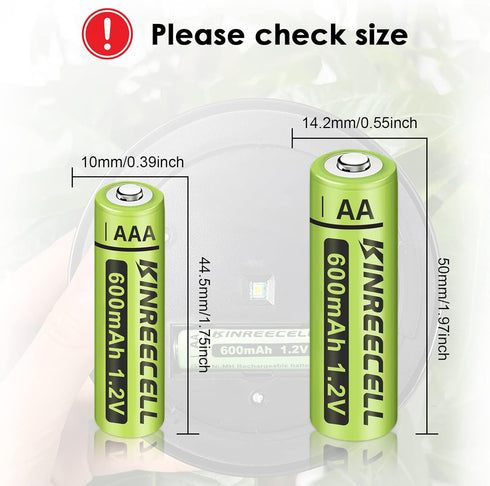 Rechargeable AA Batteries, Ni-MH 1.2V High Capacity Pre-Charged for Outdoor Solar Lights (AA-600mAh-12pack)