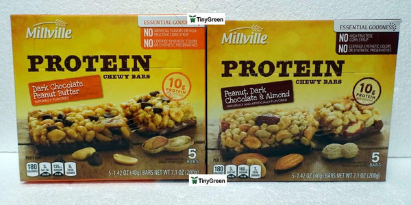 Millville Protein Chew Bars, Two Flavors Combo Bundle 7.1oz 200g (Pack of Two)
