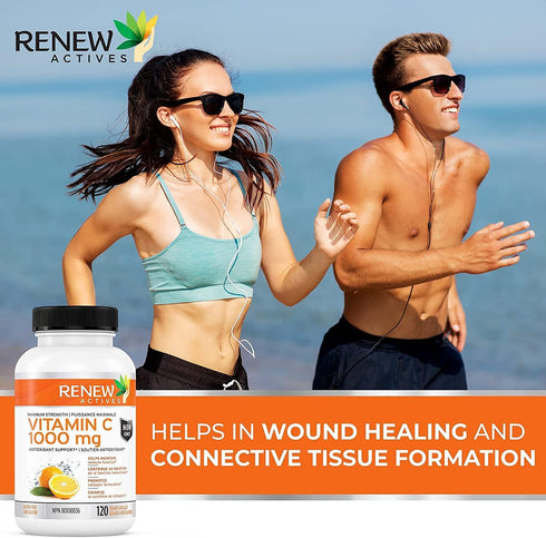 Renew Actives Maximum Strength Vitamin C 1000MG - Antioxidant & Immune Booster, Non-GMO, Sugar Free, 120 Vegan Capsules