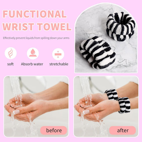 WSYUB Makeup Headband and Wristband Set, Black and White Spa Headband for Women, Face Washing