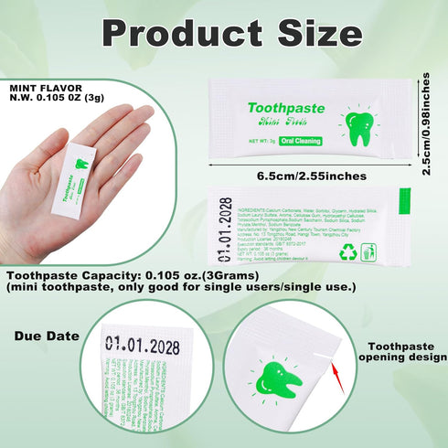 Pack 30,0.105 oz Too Small Bulk Travel Size Toothpaste of Extra Small Toothpaste Travel Size Bulk Mint Mini Disposable