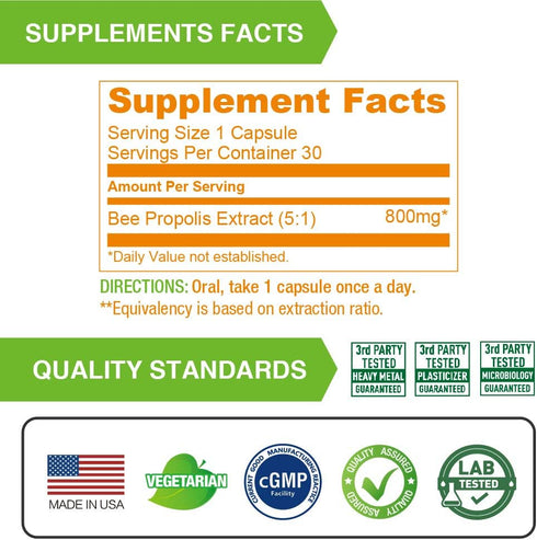 Lovita Bee Propolis Capsule, 4000mg Equivalent, 5:1 Concentration, Natural Propolis Extract, 30 Capsules
