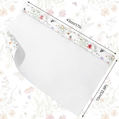 JarThenaAMCS Wildflower Wrapping Paper Mini Roll, 17 Inch x 32.8Ft Watercolor Floral Gift Wrap for DIY Craft
