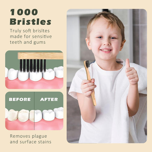 Pack 4 Isshah Kids Bamboo Toothbrushes Biodegradable Handle BPA Free Eco Friendly Children Size