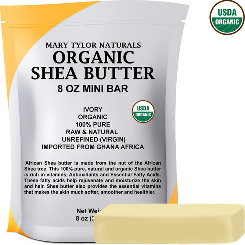 Mary Tylor Naturals Organic Shea Butter 8 oz, USDA Certified Raw, Unrefined, Ivory from Ghana