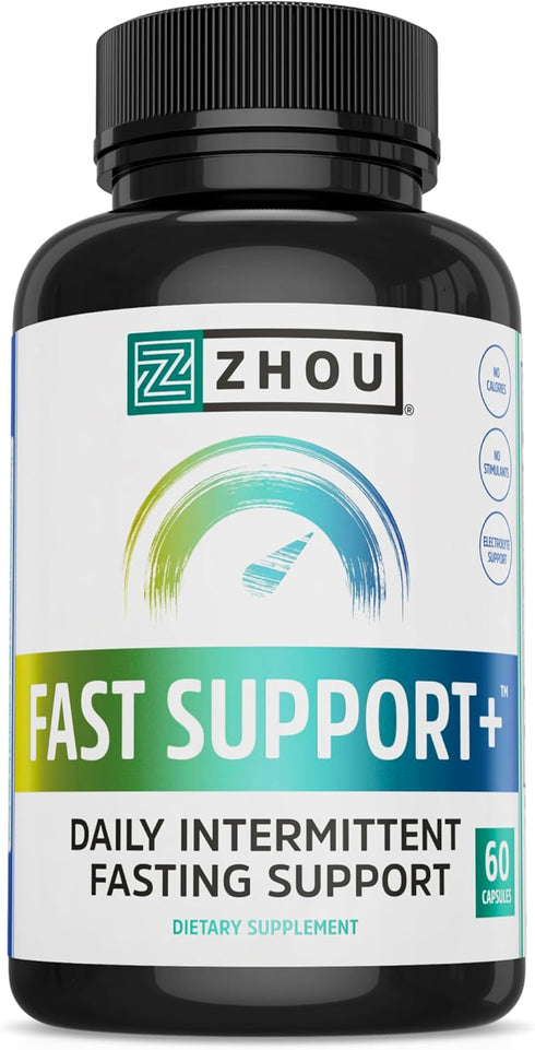 Zhou Fast Support+ Intermittent Fasting Support Supplement, Vitamin B12 for Energy, 60 Veg Caps