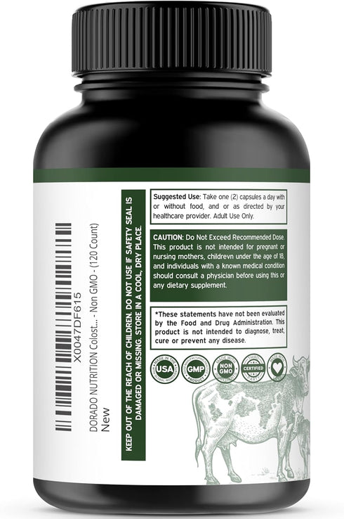 Colostrum Supplement 1000mg - Bovine Colostrum Capsules, Grass Fed, 120 Vegan Capsules, Gluten Free