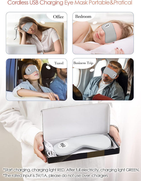 Cordless Heated Eye Massager with Cooling Eye Pad, USB Charging Heated Eye Mask for Men, Women, Kids - Blue