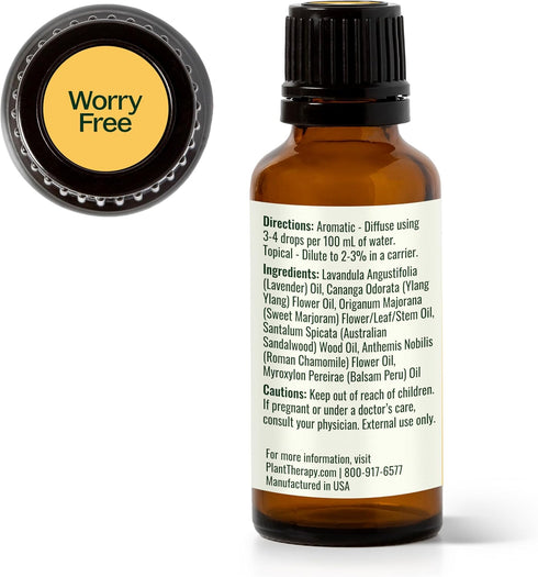 Plant Therapy Worry Free Essential Oil Blend, 30 mL (1 oz), 100% Pure, Natural Aromatherapy