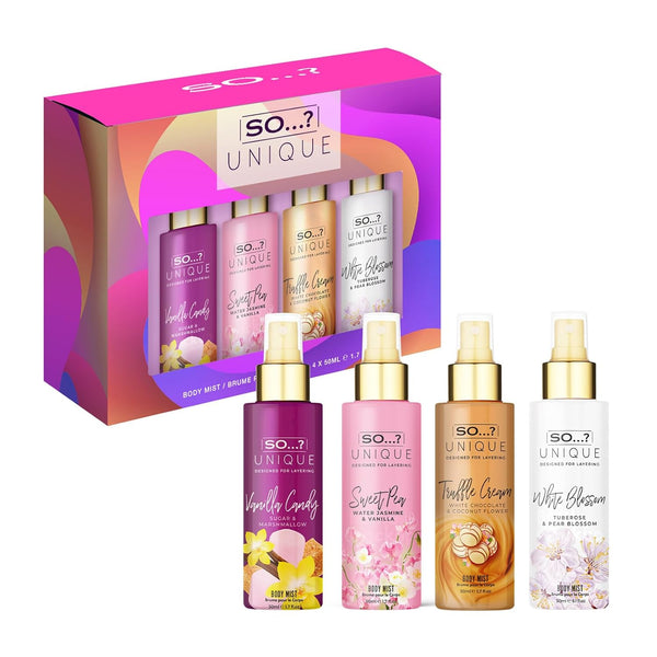 So…? Unique Body Mist Set for Women, 4 pcs, Vegan, Cruelty-Free