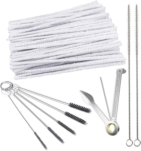 Pipe Cleaners Tool Set, 100 Hard Bristle Pipe Cleaners, 3-in-1 Tamper Reamer, Mini Nylon Brush Set, 2 Straw Cleaning