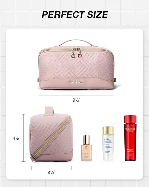 BAGSMART Travel Makeup Bag, Water-Resistant Cosmetic Pouch, Portable Organizer for Toiletries and Brushes, Pink