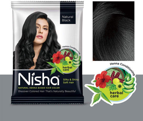 Nisha Henna Based Color Dye for Hair - Natural Black, 0.3 Ounce (Pack of 6)