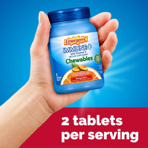 Immune+ 1000mg Immune Immunity, 42 Count Emergen-C Chewables Vitamin C with Vitamin D Tablet, Support Dietary