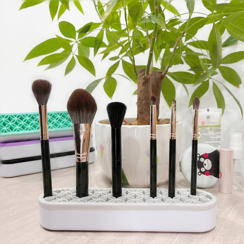 TANG SONG 2 PCS Silicone Makeup Brush Holder, Cosmetic Storage Box Desktop Organizers (Gray)