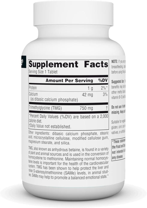 Source Naturals TMG 750mg Trimethylglycine (Anhydrous Betaine) - 60 Tablets