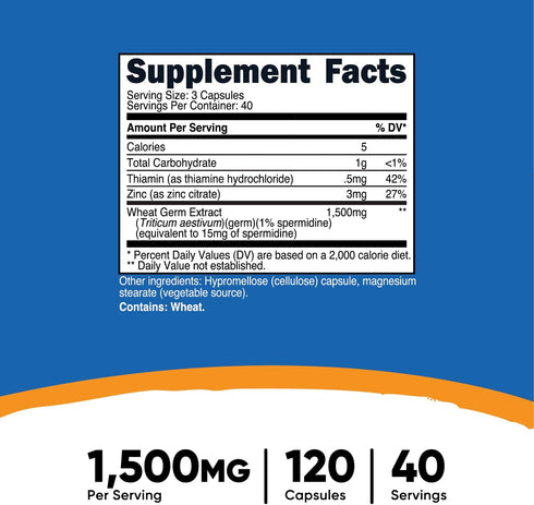 Nutricost Spermidine Wheat Germ Extract Supplement, 1500mg Wheat Germ Extract, 120 Capsules - 15mg Spermidine Per