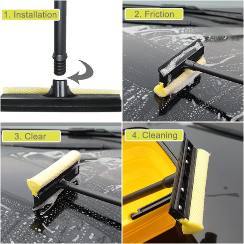 MULING Window Squeegee Cleaning Tool: 2 in 1 Window Cleaning Car Squeegee with Windshield Cleaning Sponge