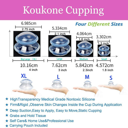 Koukone Sets 4pcs Professionals Silicone Cupping Therapy Massage Cups Vacuum Cupping Cups Massage Jars - Deep Tissue