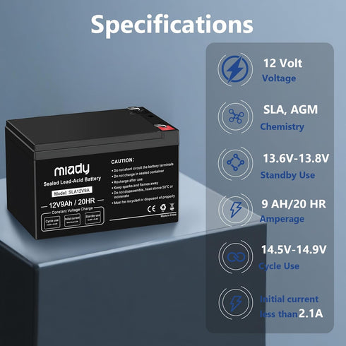 Miady 12V 9Ah (1 Pack) Rechargeable Sealed Lead Acid Battery